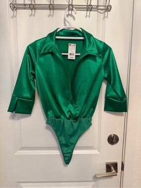 Jade Shiny Emerald Green  woman Bodysuit